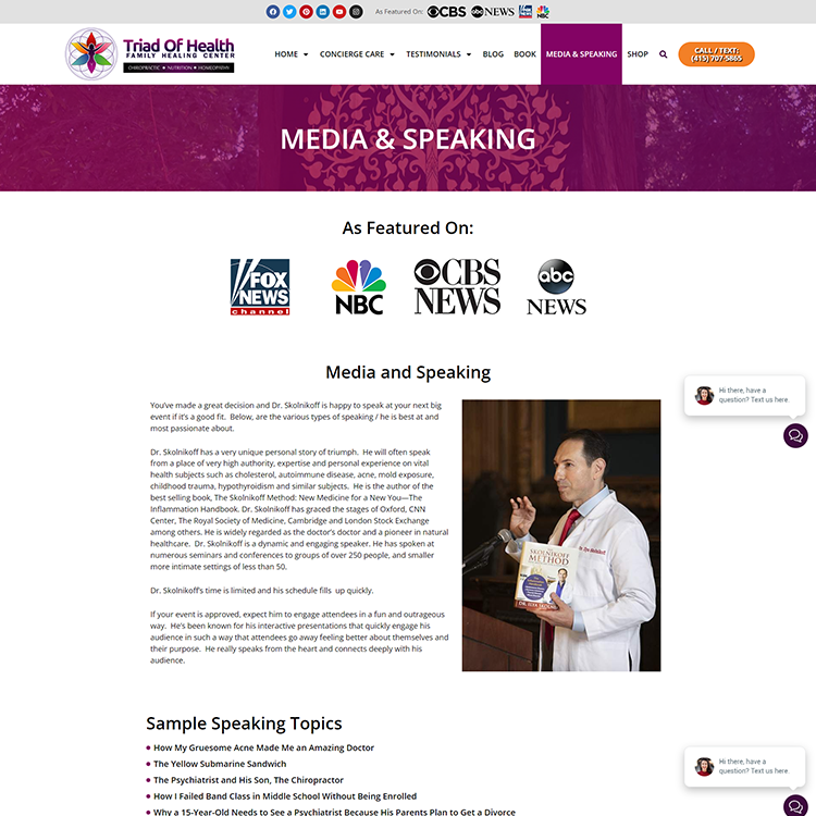 Triad of Health Website design