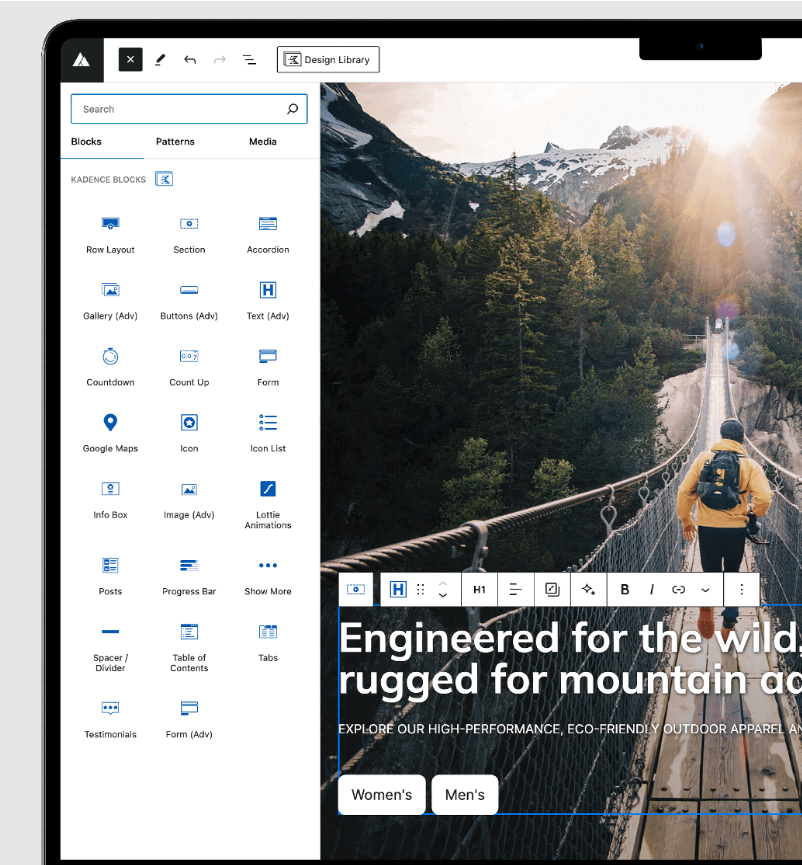 wordpress website in kadence