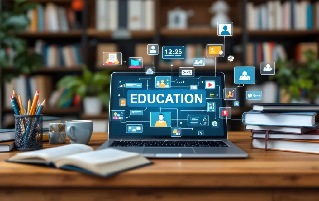 online education concept with laptop books scaled 1